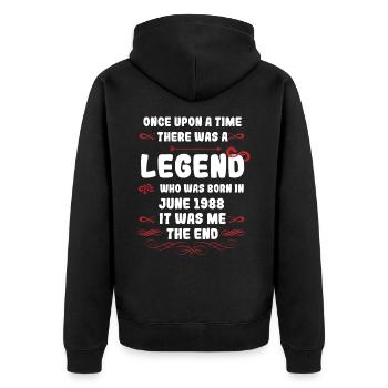 Es war einmal eine Legende. Juni 1988 Geburtstag - Unisex Premium Bio Zip Hoodie - Schwarz - Hinten - Nico (187cm)