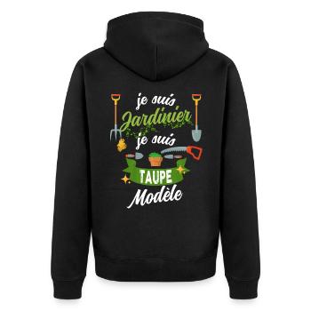 Jardinier et jeux de mots Taupe modele - Veste à capuche bio Premium Unisexe - noir - Dos - Nico (187cm)
