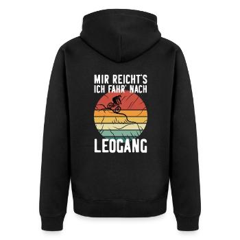 Downhill LEOGANG MTB Geschenk Mountainbiker - Unisex Premium Bio Zip Hoodie - Schwarz - Hinten - Nico (187cm)
