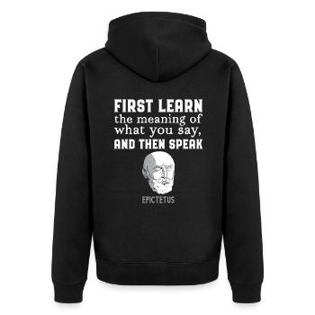 Epiktet Zitat Stoizismus Stoiker Geschenk - Unisex Premium Bio Zip Hoodie - Schwarz - Hinten - Nico (187cm)