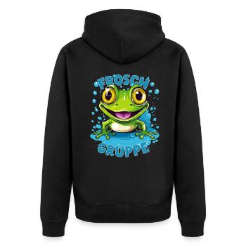 Cartoon Froschgruppe Kindergarten Gruppentier - Unisex Premium Bio Zip Hoodie - Schwarz - Hinten - Nico (187cm)