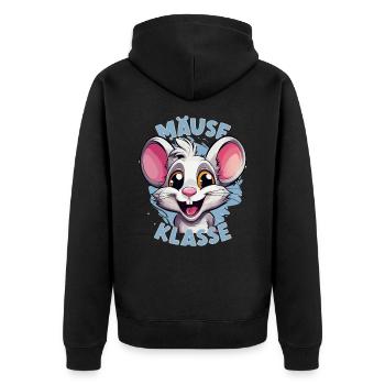 Cartoon Mäuseklasse Grundschule Klassentier - Unisex Premium Bio Zip Hoodie - Schwarz - Hinten - Nico (187cm)