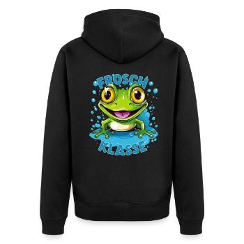 Cartoon Froschklasse Grundschule Klassentier - Unisex Premium Bio Zip Hoodie - Schwarz - Hinten - Nico (187cm)