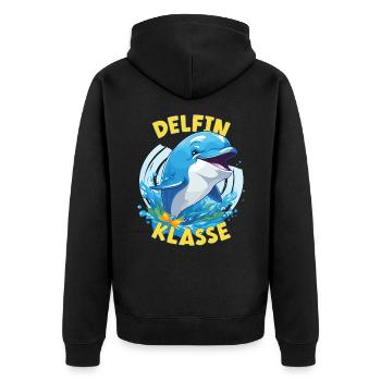 Cartoon Delfinklasse Grundschule Klassentier - Unisex Premium Bio Zip Hoodie - Schwarz - Hinten - Nico (187cm)