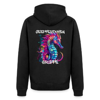 Seepferdchengruppe Kindergarten Gruppentier - Unisex Premium Bio Zip Hoodie - Schwarz - Hinten - Nico (187cm)