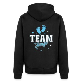 Gender Reveal Party Team Junge - Unisex Premium Bio Zip Hoodie - Schwarz - Hinten - Nico (187cm)