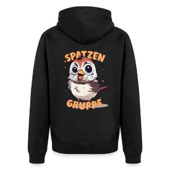 Cartoon Spatzengruppe Kindergarten Gruppentier - Unisex Premium Bio Zip Hoodie - Schwarz - Hinten - Nico (187cm)
