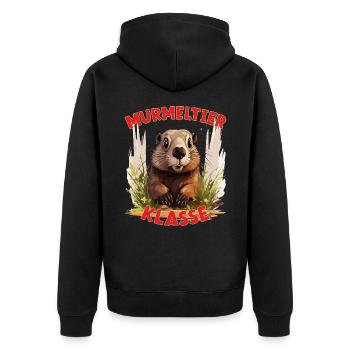 Cartoon Murmeltierklasse Grundschule Klassentier - Unisex Premium Bio Zip Hoodie - Schwarz - Hinten - Nico (187cm)