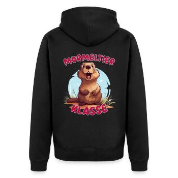 Süßes Murmeltierklasse Grundschule Klassentier - Unisex Premium Bio Zip Hoodie - Schwarz - Hinten - Nico (187cm)