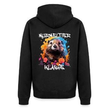 Graffiti Murmeltierklasse Grundschule Klassentier - Unisex Premium Bio Zip Hoodie - Schwarz - Hinten - Nico (187cm)