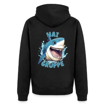 Comic Haigruppe Kindergarten Gruppentier Hai - Unisex Premium Bio Zip Hoodie - Schwarz - Hinten - Nico (187cm)