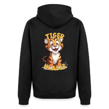 Cartoon Tigerklasse Grundschule Klassentier Tiger - Unisex Premium Bio Zip Hoodie - Schwarz - Hinten - Nico (187cm)