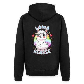 Süßes Lamaklasse Grundschule Klassentier Lama - Unisex Premium Bio Zip Hoodie - Schwarz - Hinten - Nico (187cm)