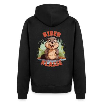 Cartoon Biberklasse Grundschule Klassentier Biber - Unisex Premium Bio Zip Hoodie - Schwarz - Hinten - Nico (187cm)