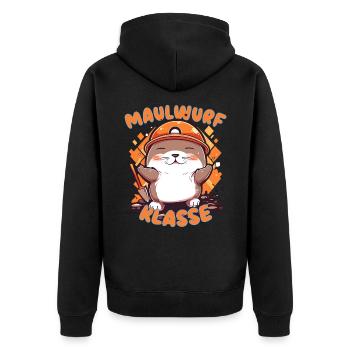 Süßes Maulwurfklasse Grundschule Klassentier - Unisex Premium Bio Zip Hoodie - Schwarz - Hinten - Nico (187cm)