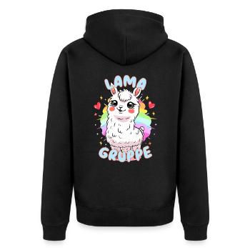 Süßes Lamagruppe Kindergarten Gruppentier Lama - Unisex Premium Bio Zip Hoodie - Schwarz - Hinten - Nico (187cm)