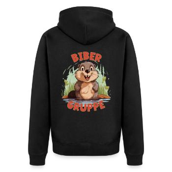 Comic Bibergruppe Kindergarten Gruppentier Biber - Unisex Premium Bio Zip Hoodie - Schwarz - Hinten - Nico (187cm)