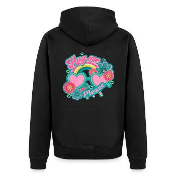 Umarme mich bitte, - Unisex Premium Bio Zip Hoodie - Schwarz - Hinten - Nico (187cm)