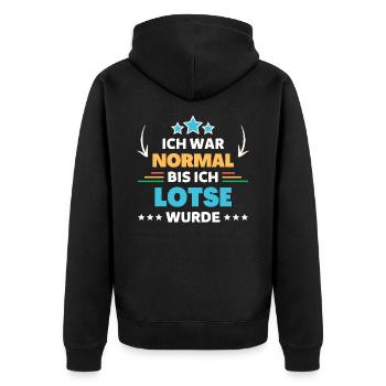 Ich war normal bis ich Lotse wurde - Unisex Premium Bio Zip Hoodie - Schwarz - Hinten - Nico (187cm)