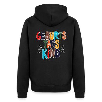 Lustiges Geburtstagskind für Kinder und Erwachsene - Unisex Premium Bio Zip Hoodie - Schwarz - Hinten - Nico (187cm)