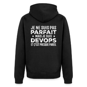 Je Ne Suis Pas Parfait Mais Je Suis Devops - Veste à capuche bio Premium Unisexe - noir - Dos - Nico (187cm)