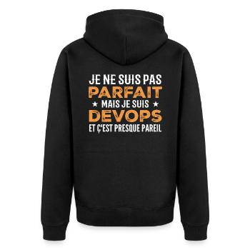 Je Ne Suis Pas Parfait Mais Je Suis Devops - Veste à capuche bio Premium Unisexe - noir - Dos - Nico (187cm)
