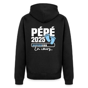 Pépé 2025 en cours, Cadeau Futur Papy - Veste à capuche bio Premium Unisexe - noir - Dos - Nico (187cm)