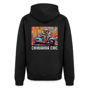 Chihuahua fährt einen bunten Roller auf Muster - Unisex Premium Bio Zip Hoodie - Schwarz - Hinten - Nico (187cm)