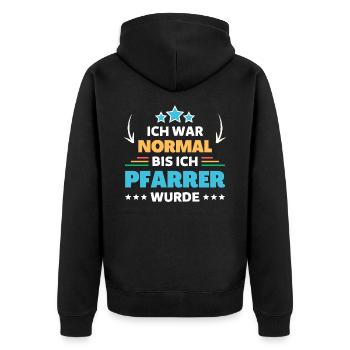 Ich war normal bis ich Pfarrer wurde - Unisex Premium Bio Zip Hoodie - Schwarz - Hinten - Nico (187cm)