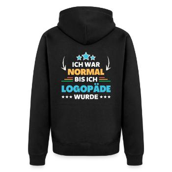 Ich war normal bis ich Logopäde wurde - Unisex Premium Bio Zip Hoodie - Schwarz - Hinten - Nico (187cm)