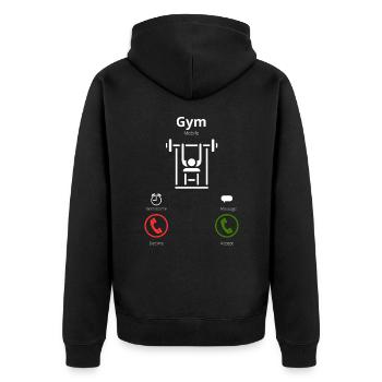 Das Fitnessstudio ruft mich - Unisex Premium Bio Zip Hoodie - Schwarz - Hinten - Nico (187cm)