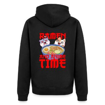 Ramen und Anime - Unisex Premium Bio Zip Hoodie - Schwarz - Hinten - Nico (187cm)