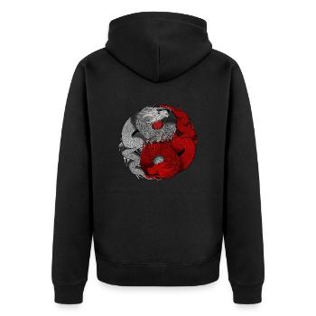 Drache Yin Yang - Unisex Premium Bio Zip Hoodie - Schwarz - Hinten - Nico (187cm)