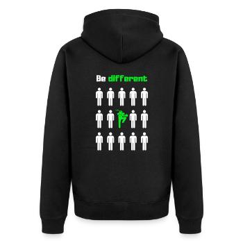 Sei anders, Muay Thai - Unisex Premium Bio Zip Hoodie - Schwarz - Hinten - Nico (187cm)