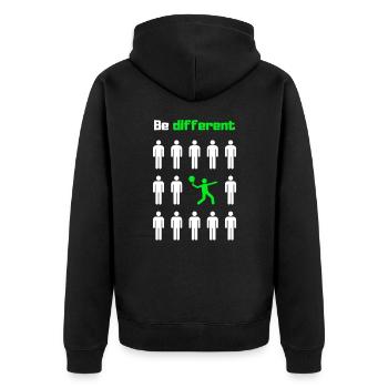 Sei anders, paddele - Unisex Premium Bio Zip Hoodie - Schwarz - Hinten - Nico (187cm)