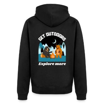 Gehen Sie nach draußen, entdecken Sie mehr - Unisex Premium Bio Zip Hoodie - Schwarz - Hinten - Nico (187cm)