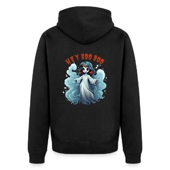 HEY BOO BOO - Unisex Premium Organic Zip Hoodie - black - Back - Nico (187cm)