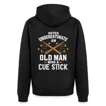 Unterschätze niemals einen alten Mann mit einem Queue - Unisex Premium Bio Zip Hoodie - Schwarz - Hinten - Nico (187cm)