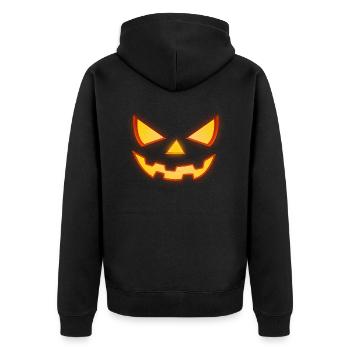 Grusliges Halloween Kürbis Gesicht - Unisex Premium Bio Zip Hoodie - Schwarz - Hinten - Nico (187cm)