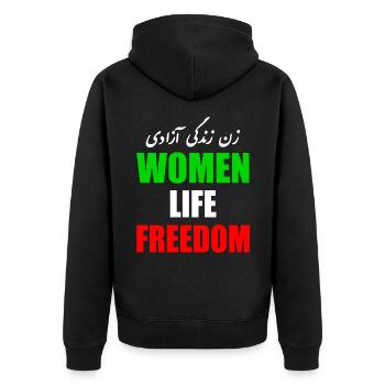 Women life freedom - Unisex Premium Bio Zip Hoodie - Schwarz - Hinten - Nico (187cm)