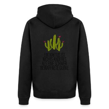Kaktus Bewaffnete Gurke Lustig - Unisex Premium Bio Zip Hoodie - Schwarz - Hinten - Nico (187cm)