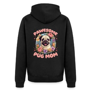 Pug Dog Breed Pet - Pawsome Pug Mom - Unisex Premium Organic Zip Hoodie - black - Back - Nico (187cm)