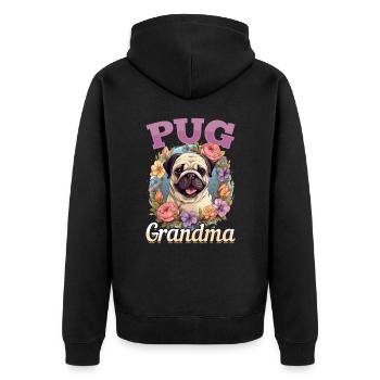 Pug Dog Breed Pet - Pug Grandma - Unisex Premium Bio Zip Hoodie - Schwarz - Hinten - Nico (187cm)