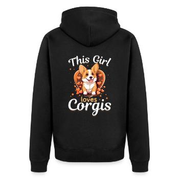 Welsh Corgi Pembroke Dog Breed Pet - Unisex Premium Organic Zip Hoodie - black - Back - Nico (187cm)