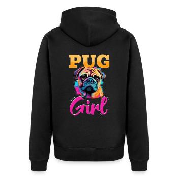 Pug Dog Breed Pet - Pug Girl - Unisex Premium Bio Zip Hoodie - Schwarz - Hinten - Nico (187cm)