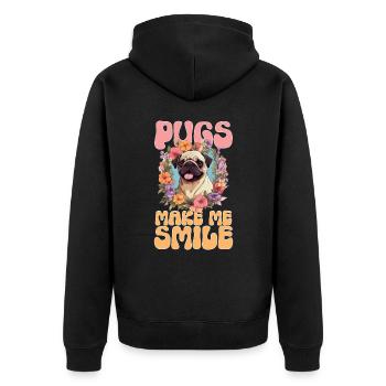 Pug Dog Breed Pet - Pugs make me smile - Unisex Premium Organic Zip Hoodie - black - Back - Nico (187cm)