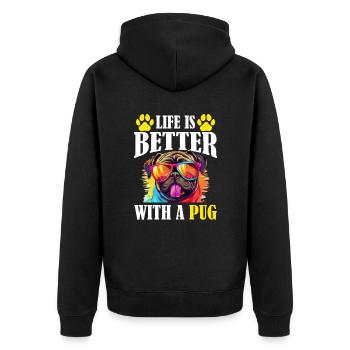 Pug Dog Breed Pet - Life Is Better With A Pug - Unisex Premium Bio Zip Hoodie - Schwarz - Hinten - Nico (187cm)