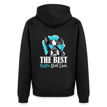 Boston Terrier Bostie Dog Breed Pet - Unisex Premium Bio Zip Hoodie - Schwarz - Hinten - Nico (187cm)