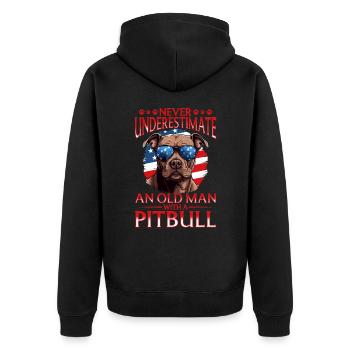 Pittie Dog Breed Pet Never Underestimate a Old Man - Unisex Premium Bio Zip Hoodie - Schwarz - Hinten - Nico (187cm)