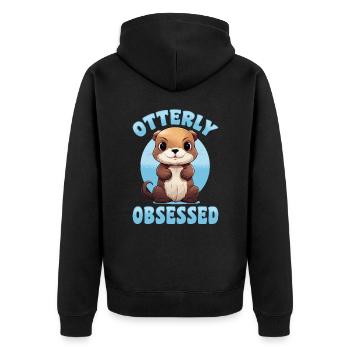 Otter Animal Kids & Adult - Otterly obsessed - Unisex Premium Bio Zip Hoodie - Schwarz - Hinten - Nico (187cm)